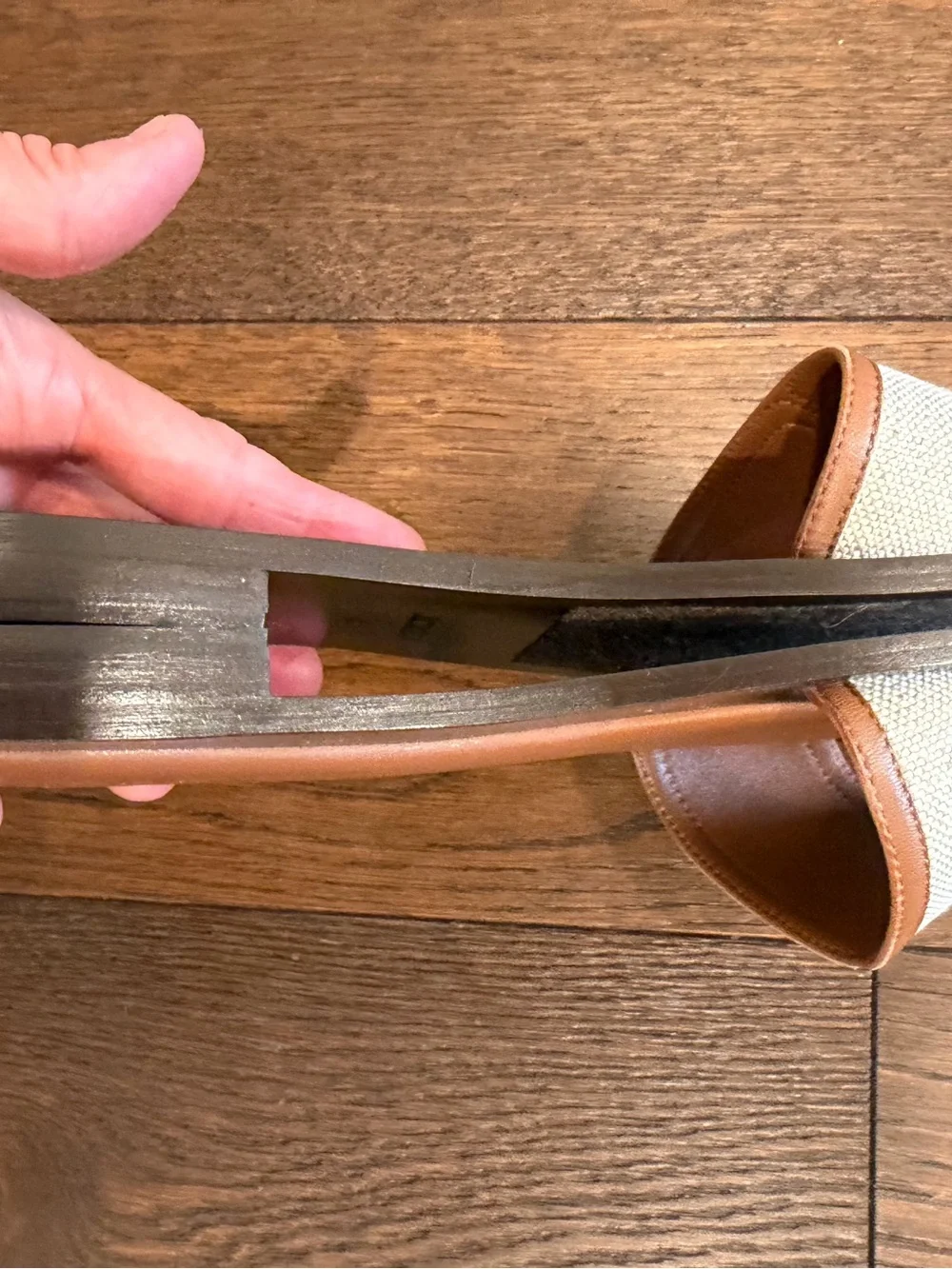 J.Crew Callie canvas brown leather sandals slides size 8